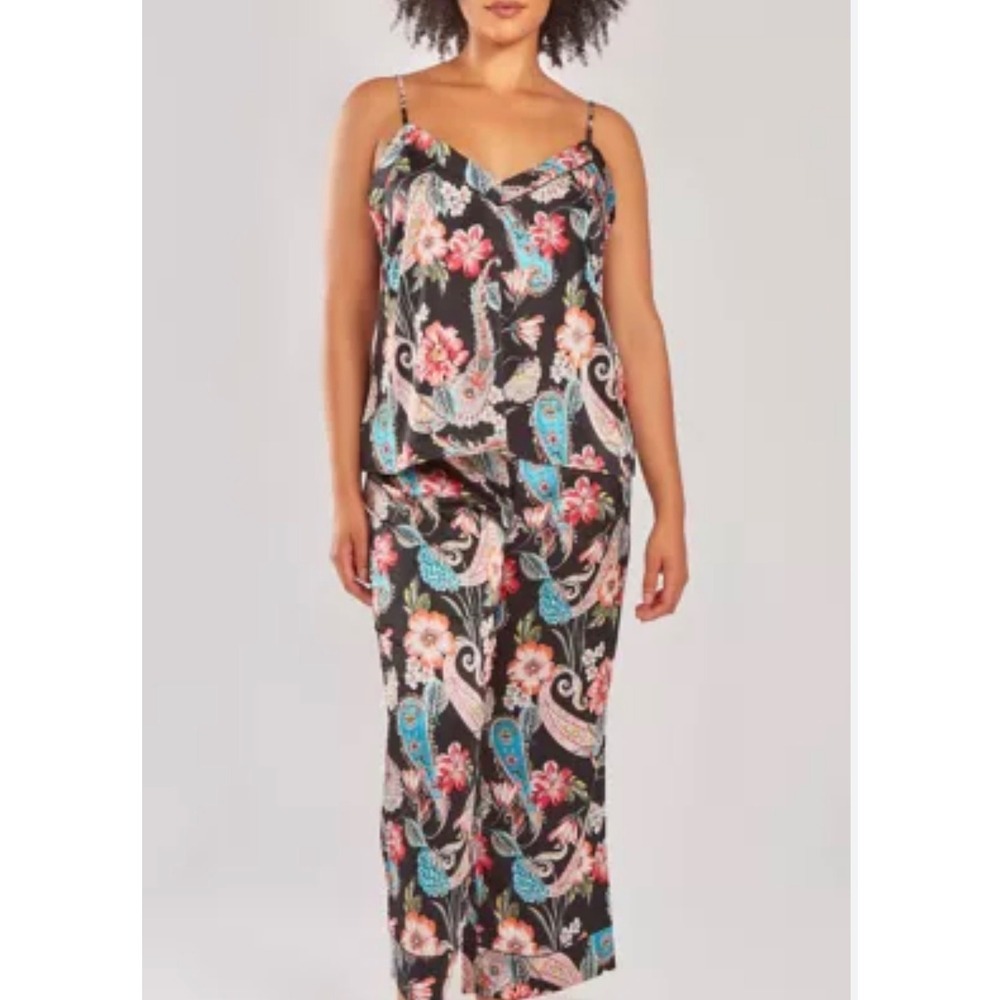 iCollection Pajama Set Womens 2X Black Floral Paisley Cami Wide Leg Pants